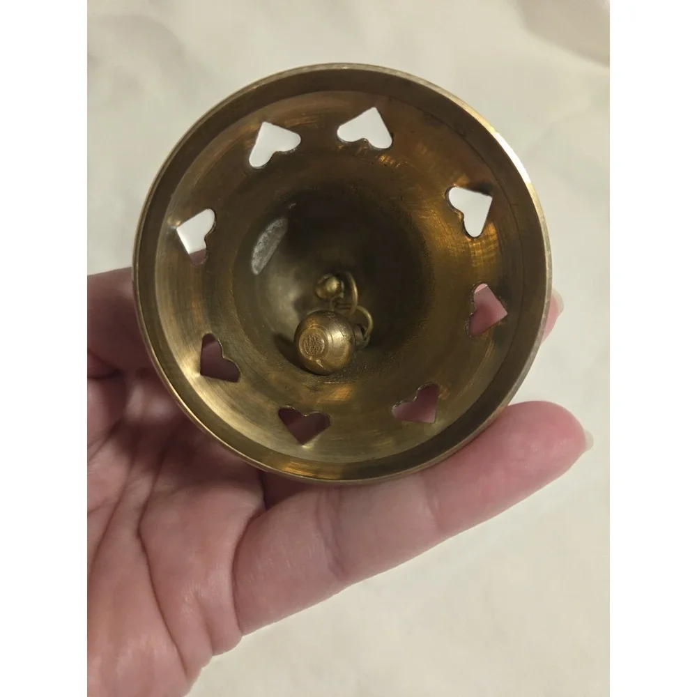 Vintage Brass Bell With Heart Cutouts 5in